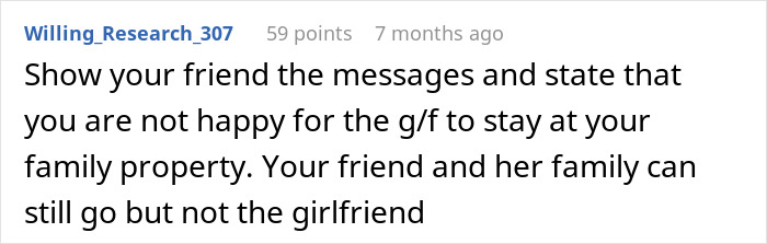 Alt text: Online forum discussion about a woman considering canceling a holiday booking due to harassment by bro&rsquo;s girlfriend.