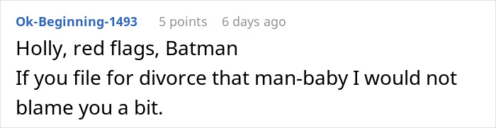 Screenshot of an online comment criticizing a man who expects his wife to rescue him after missing his flight.