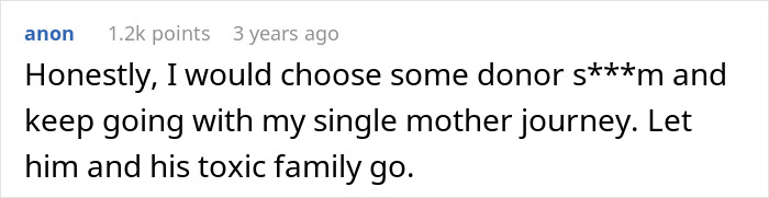 Comment discussing choosing single motherhood and leaving toxic family amid husband&rsquo;s anxiety and divorce request during IVF.