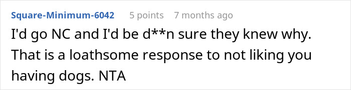 Screenshot of online comment expressing frustration over spouse&rsquo;s parents disapproving dogs in the house causing sleep loss and stress.