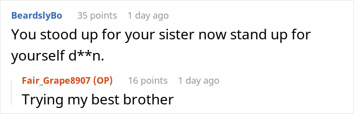 Screenshot of an online conversation where a woman exposes her brother-in-law for cheating, sparking divorce discussion.