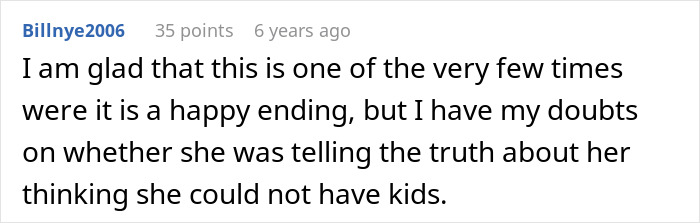 Screenshot of an online comment discussing a sister sending adoption papers after mistaking babysitting offer.