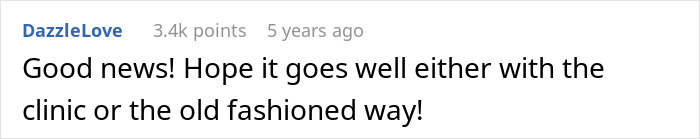 Screenshot of an online comment expressing hope that artificial insemination plans go well, reflecting a woman&rsquo;s desire to be a mother.