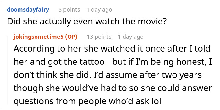 Conversation discussing if someone truly watched a movie before getting a lying pick me girl tattoo inspiration.