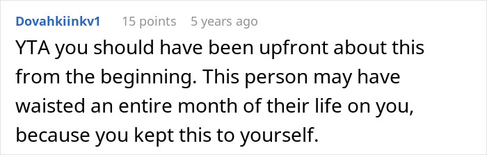 Screenshot of an online comment debating hiding artificial insemination plans from a date, highlighting motherhood desires.