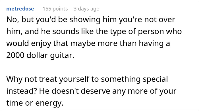 Comment discussing a man breaking up with his girlfriend after a heated argument about cheese and personal priorities.