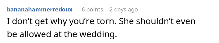 Comment on a forum discussing the bride stuck between loyalty and trust after bridesmaid leaks wedding seating chart.