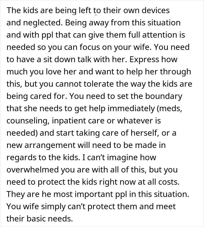 Text about toddlers being neglected while wife parties with new man, husband urged to protect and care for children.