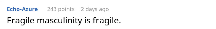 Comment on fragile masculinity by user Echo-Azure with 243 points, posted 2 days ago on a discussion platform.