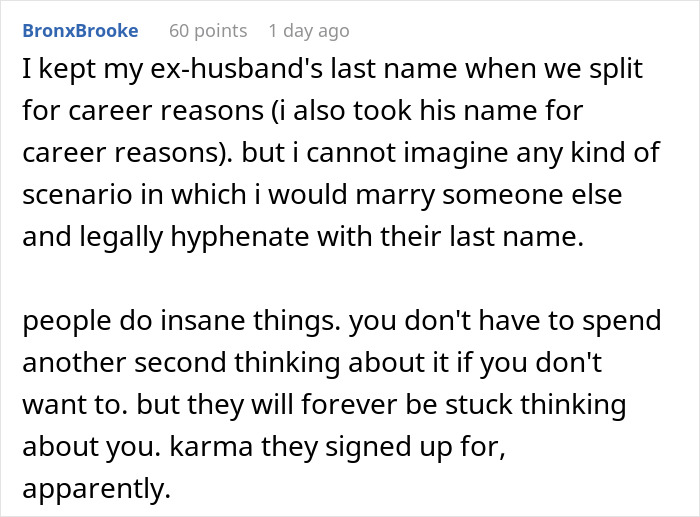 Man reacts shocked reading about ex-wife and her new husband legally changing their name to his full name online.
