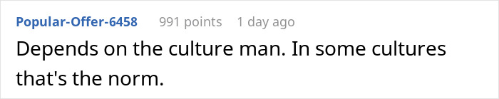 Text comment discussing cultural norms around affection, related to woman upset by boyfriend being affectionate with his mom.