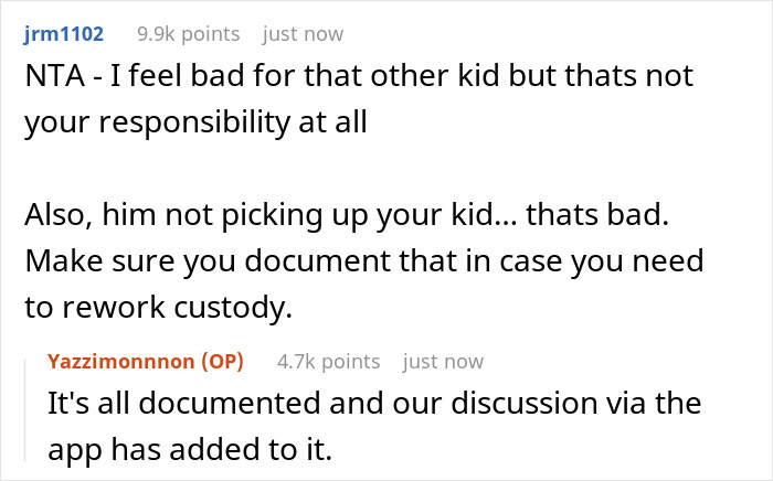 Reddit user discusses cheating guy expecting ex to pick up affair child, refuses and documents custody issues. Reddit user discusses cheating guy expecting ex to pick up affair child, refuses and documents custody issues.