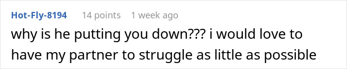 Comment expressing concern about a man who hates how easy everything comes to his wife and wants her to suffer. Comment expressing concern about a man who hates how easy everything comes to his wife and wants her to suffer.