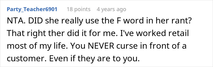 Screenshot of a Reddit comment discussing a rude salon employee refusing to sell box dye and calling out customers. Screenshot of a Reddit comment discussing a rude salon employee refusing to sell box dye and calling out customers.