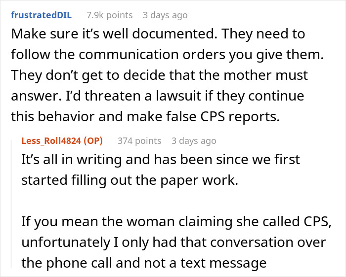 Screenshot of a Reddit conversation discussing a mom furious the school called her instead of her husband and possibly pretended to call CPS. Screenshot of a Reddit conversation discussing a mom furious the school called her instead of her husband and possibly pretended to call CPS.