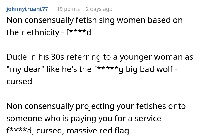 Reddit user discussing a woman worried about creepy Airbnb host texts and non-consensual behavior issues.