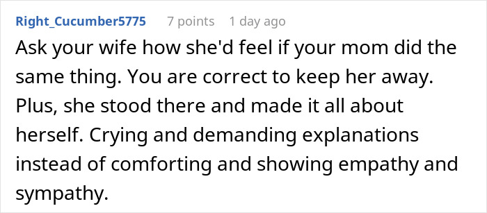 Reddit comment discussing MIL banned from visiting couple after discovering secret digging through trash.
