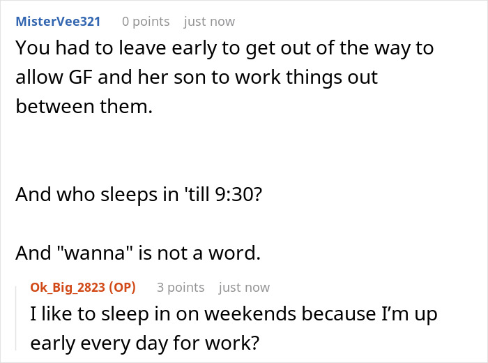 Online conversation about man walking out while girlfriend&rsquo;s son has 6:30 a.m. mountain biking meltdown.