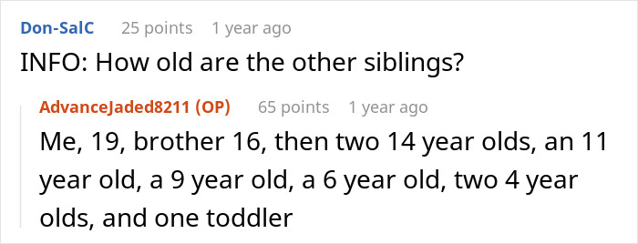 Screenshot of a forum discussion on parents and siblings in Austria sharing ages for babysitting considerations. Screenshot of a forum discussion on parents and siblings in Austria sharing ages for babysitting considerations.