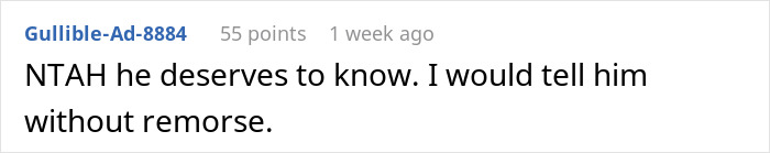 Reddit comment discussing revealing an affair and exposing a best friend&rsquo;s betrayal to her boyfriend.