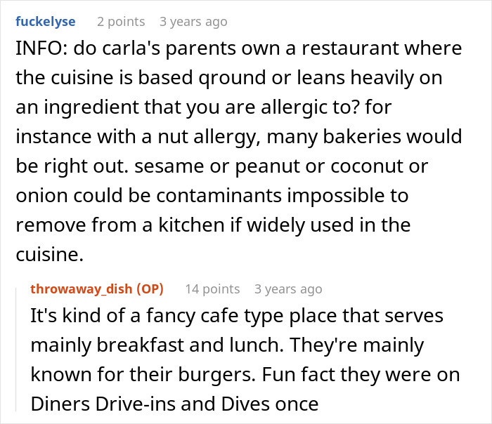 Screenshot of an online discussion about a teen suffering an allergic reaction at a friend’s house over food ingredients. Screenshot of an online discussion about a teen suffering an allergic reaction at a friend’s house over food ingredients.