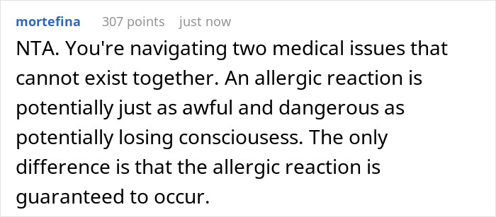 Comment discussing allergy concerns and service dog refusal at a wedding involving sister-in-law’s service dog. Comment discussing allergy concerns and service dog refusal at a wedding involving sister-in-law’s service dog.