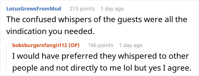 Online comment exchange about bride trying to erase twin at wedding, revealing family favoritism and guest reactions.