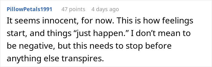 Screenshot of a Reddit comment discussing boundaries and feelings after husband goes running with divorced mom.