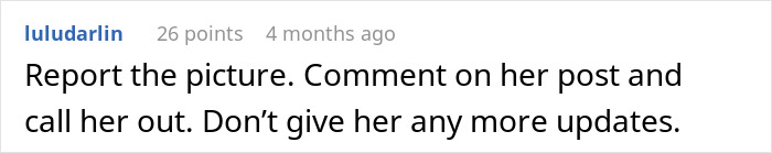 Screenshot of a social media comment urging to report and call out a woman hijacking pregnancy for her Facebook profile.