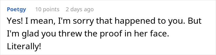 Screenshot of an online comment expressing support and mentioning proof in sister-boyfriend relationship drama.