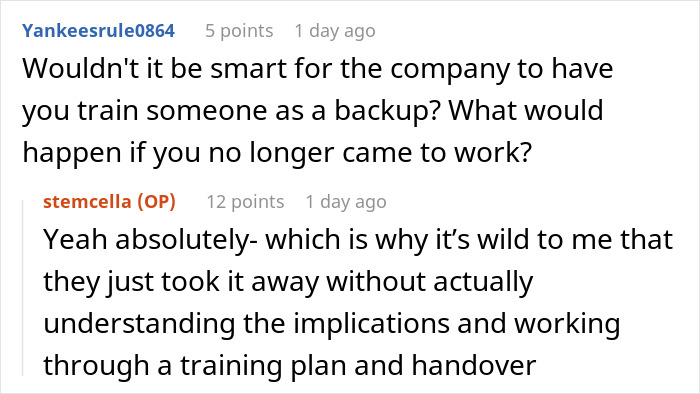 Discussion in online thread about engineer teaching HR essential software knowledge after access is revoked, causing HR to relent.
