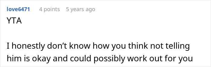 Screenshot of an online comment discussing a woman debating hiding her artificial insemination plans from a date.