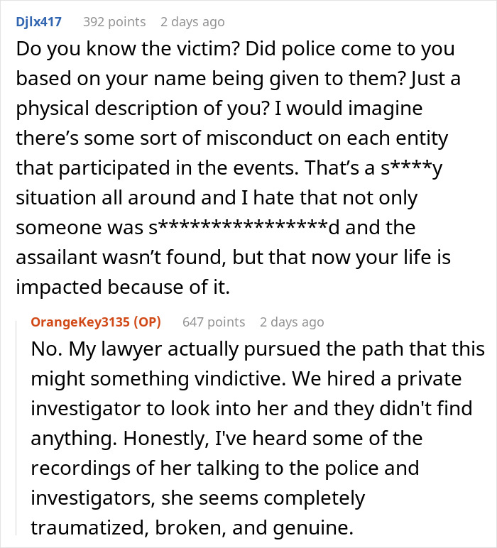 Reddit conversation discussing a man proven not guilty of a crime yet facing ongoing consequences.