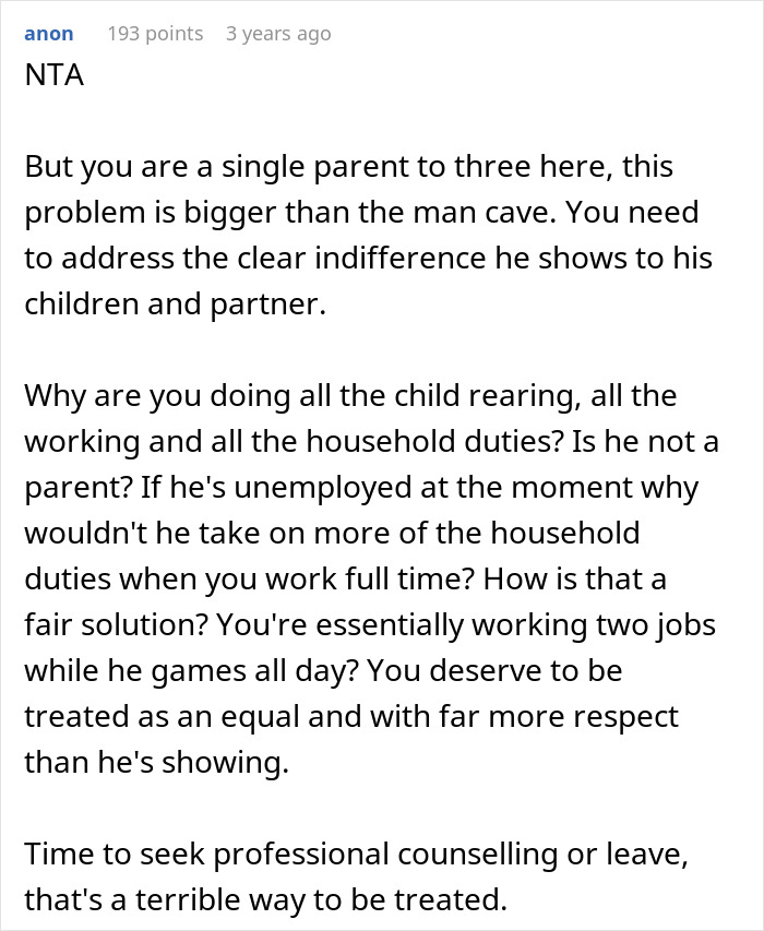 Woman rents out husband&rsquo;s man cave after he refuses to work or help with household duties and childcare responsibilities.