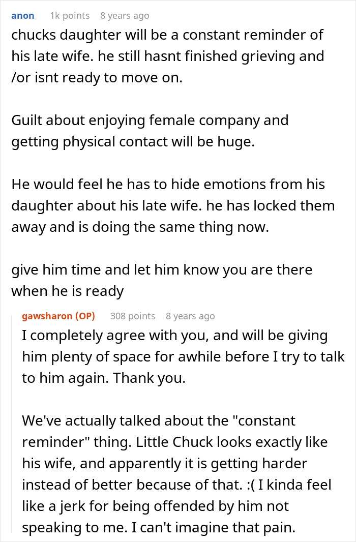 Text excerpt discussing a widow and single mom's date cut short, revealing hidden emotional struggles and grief.