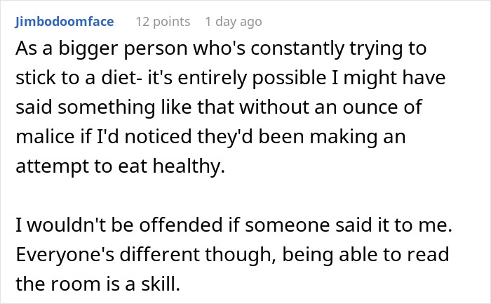 Comment from user discussing body-shaming and sensitivity, related to CFO firing employee on the spot.