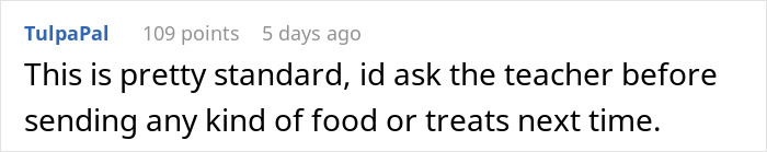 Screenshot of an online comment discussing a mom spending hours baking cupcakes for her son’s birthday and the school’s reaction. Screenshot of an online comment discussing a mom spending hours baking cupcakes for her son’s birthday and the school’s reaction.