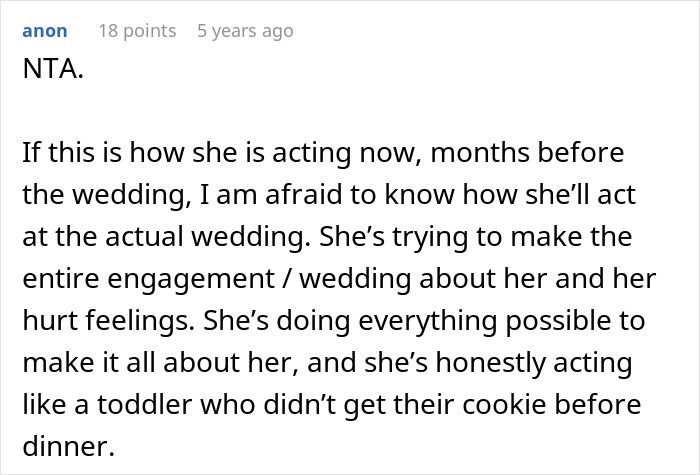 Comment discussing single sister struggling with sibling's engagement, focusing on engagement and wedding tension.