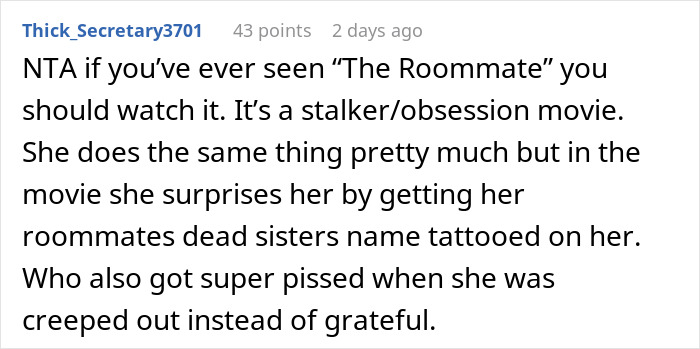Reddit comment discussing a breakup after fiancée gets a tattoo of her late boyfriend’s brother’s face. Reddit comment discussing a breakup after fiancée gets a tattoo of her late boyfriend’s brother’s face.