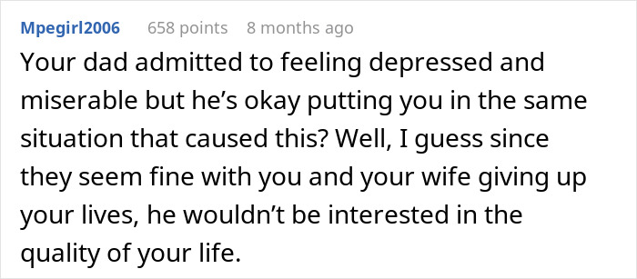 Screenshot of a comment discussing parents expecting a son to sacrifice his life to care for his autistic brother.