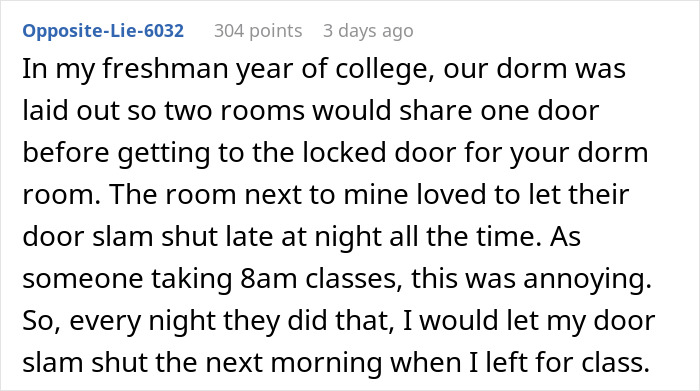 Screenshot of a Reddit story about neighbor blasted music at 2 a.m. and student petty revenge at 6:30 a.m.