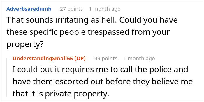 Reddit user discusses dog walking rules imposed by strangers on private land and plans to block access to property.