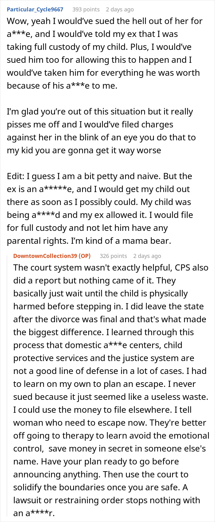 Comments discussing custody battles and legal struggles after a lady locks out affair partner's kid in winter.