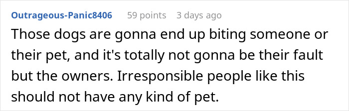 Comment about rude dog owners and irresponsible pet behavior posted on an online forum discussing respect and neighborhood issues.