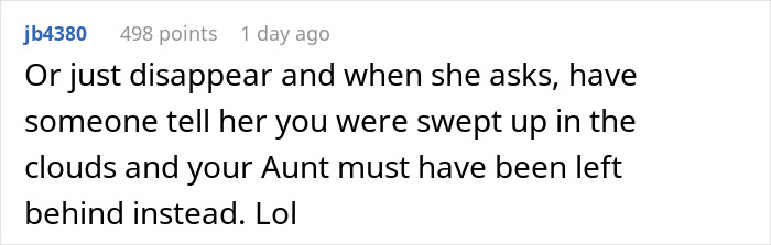 Comment suggesting disappearing and claiming to have been swept up in the clouds during the Christian rapture with money and dollars theme.