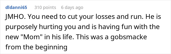 Screenshot of a Reddit comment warning about a husband&rsquo;s coworker and suspicions involving nannying girlfriend&rsquo;s children for free.