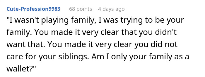 Text post showing a man denying his stepson&rsquo;s pleas to contribute to his college fund, highlighting family conflict.