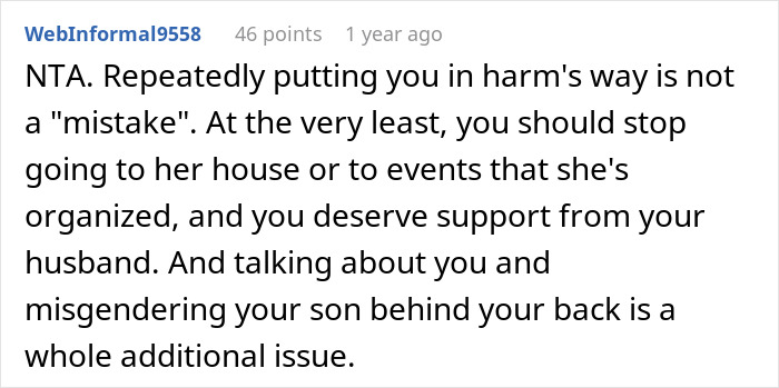 Screenshot of an online comment discussing a woman confronting her mother-in-law for purposely triggering her allergies. Screenshot of an online comment discussing a woman confronting her mother-in-law for purposely triggering her allergies.