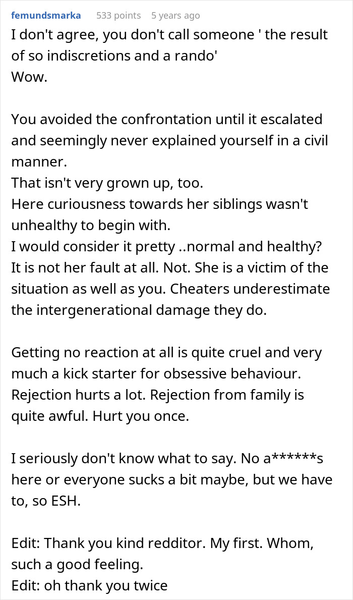 Reddit user discussing family conflict and airing dirty laundry online involving a stalker half-sister situation. Reddit user discussing family conflict and airing dirty laundry online involving a stalker half-sister situation.