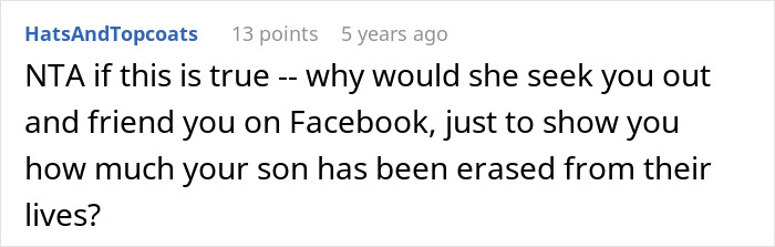 Screenshot of an online comment discussing a mother bragging and neglecting her husband’s abandoned son. Screenshot of an online comment discussing a mother bragging and neglecting her husband’s abandoned son.